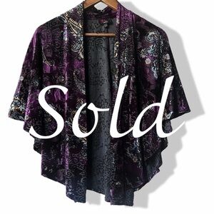 💜 Purple Velvet -like Topper Floral Jacquard BurnOut Cape WhimsiGoth